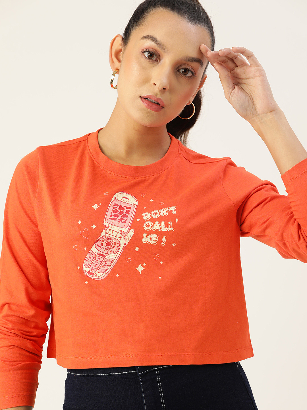 DressBerry Orange Graphic Printed Crop Top