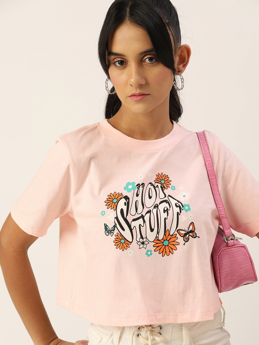DressBerry Pink Graphic Printed Crop Top