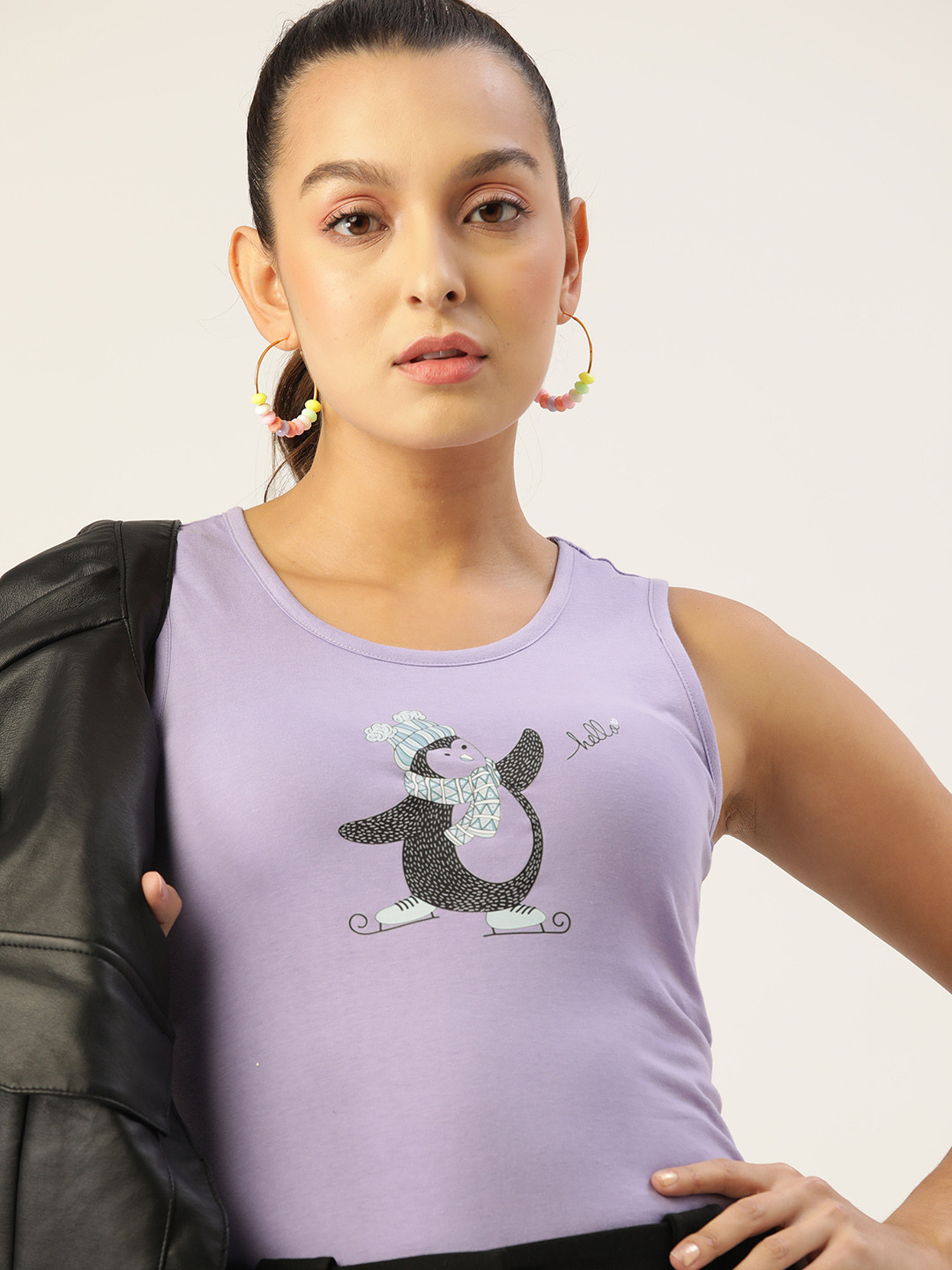 DressBerry Violet Graphic Printed Crop Top