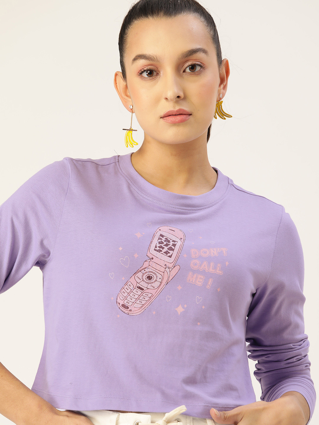 DressBerry Violet Graphic Printed Crop Top