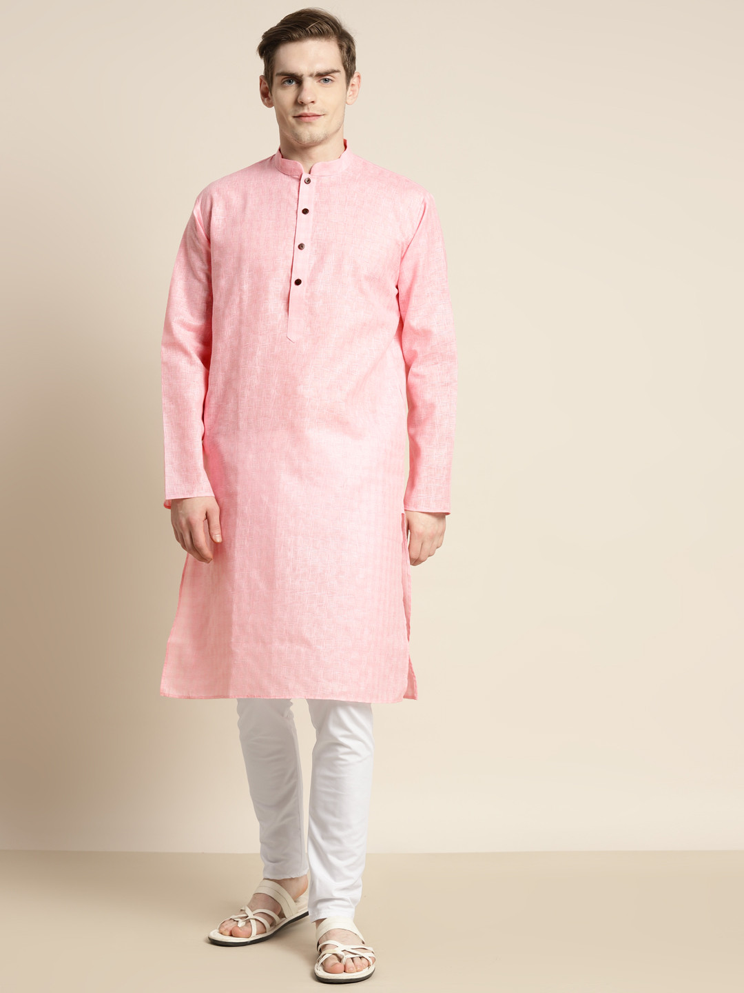 SOJANYA Men Pink Kurta with Churidar