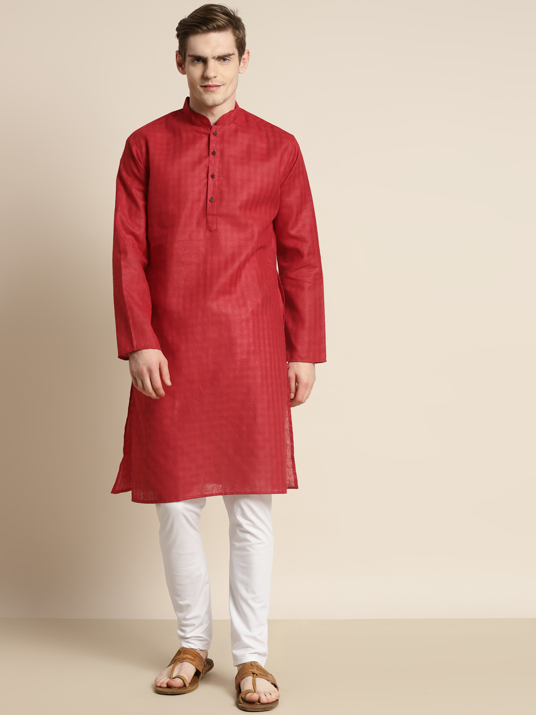 SOJANYA Men Red Kurta with Churidar