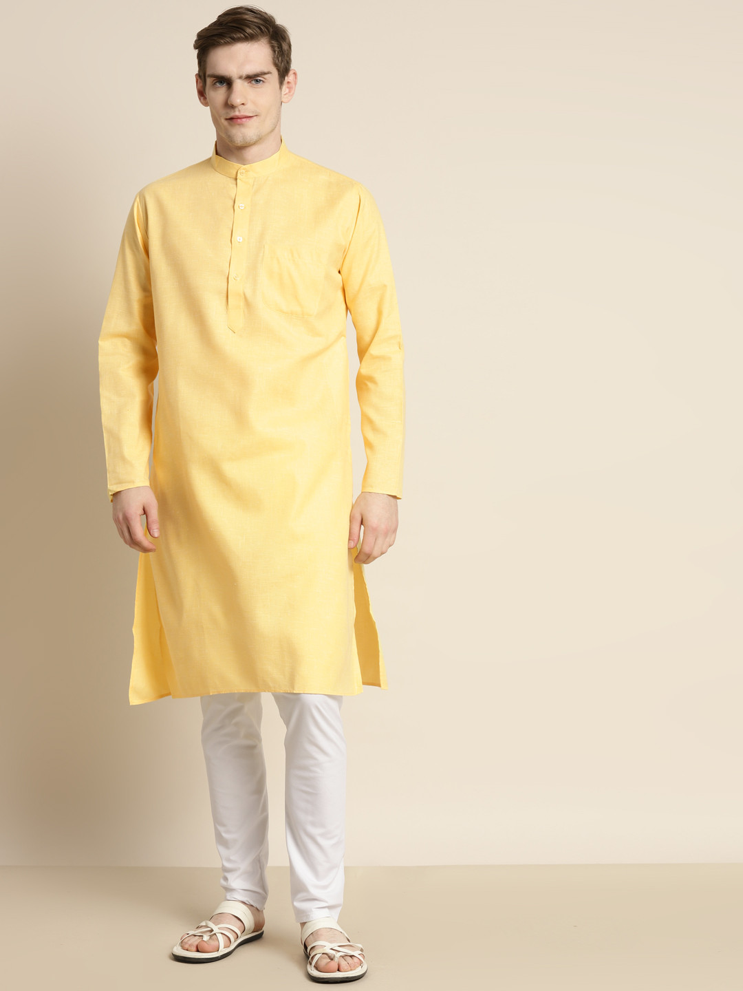 SOJANYA Men Yellow Kurta with Churidar