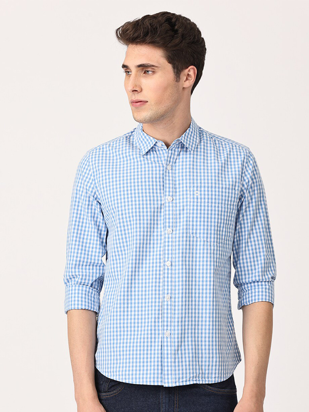 Crosscreek Men Blue Comfort Slim Fit Pure Cotton Checked Casual Shirt