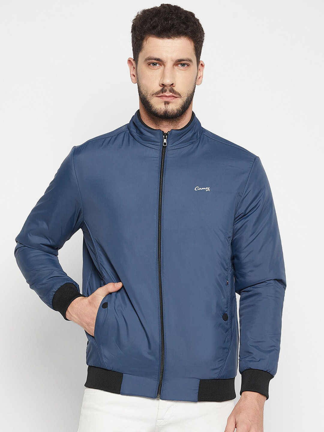 Camey Men Blue Lightweight Bomber Jacket