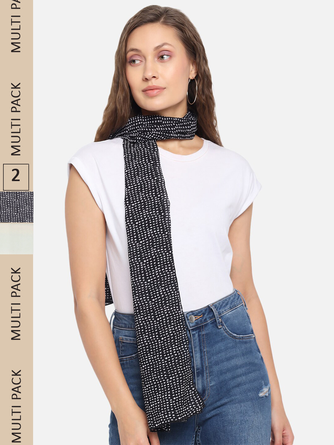 Trend Arrest Women Black & Yellow Pack Of 2 Printed Scarves