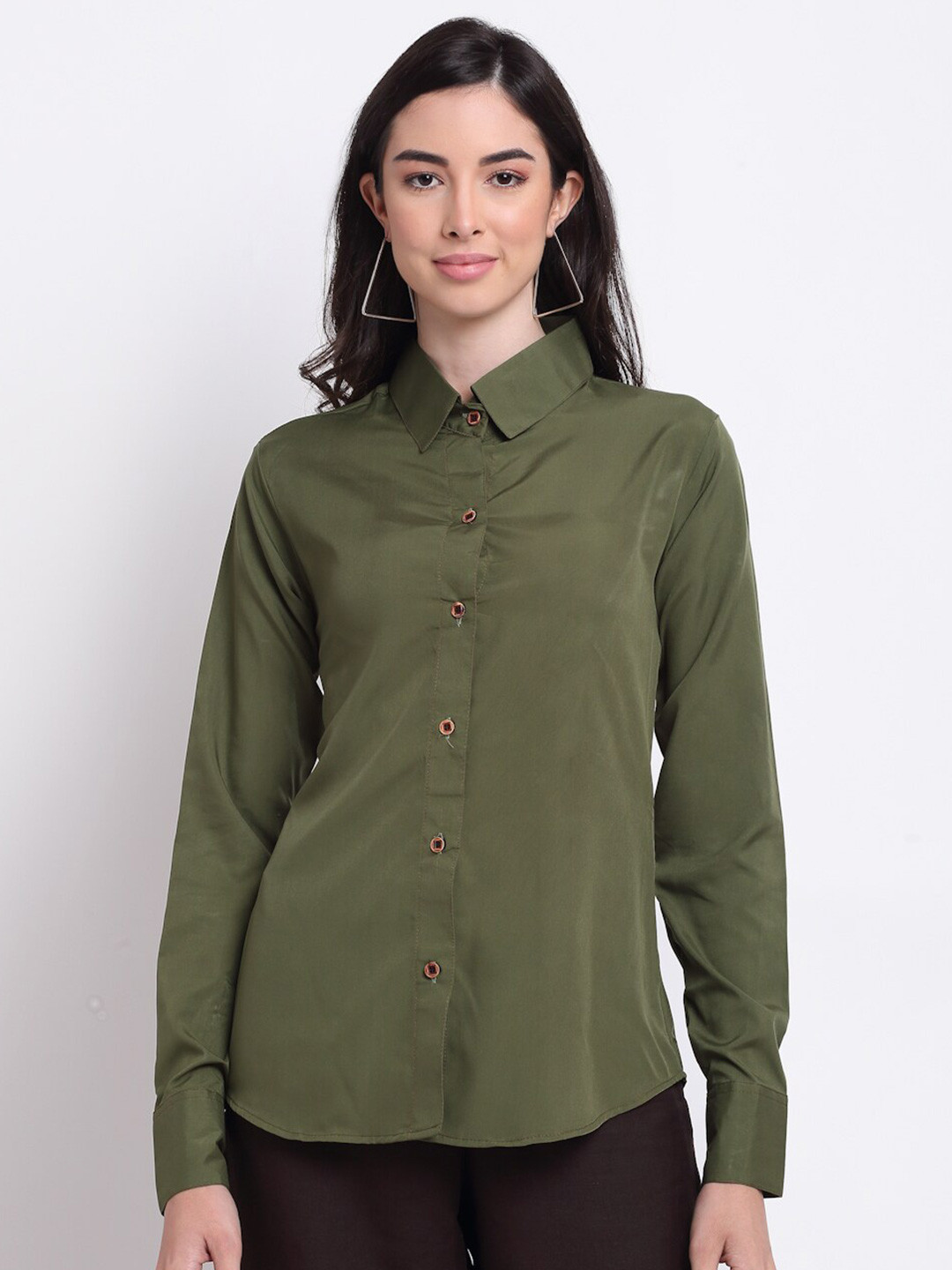 Aarsha Women Green Crepe Formal Shirt