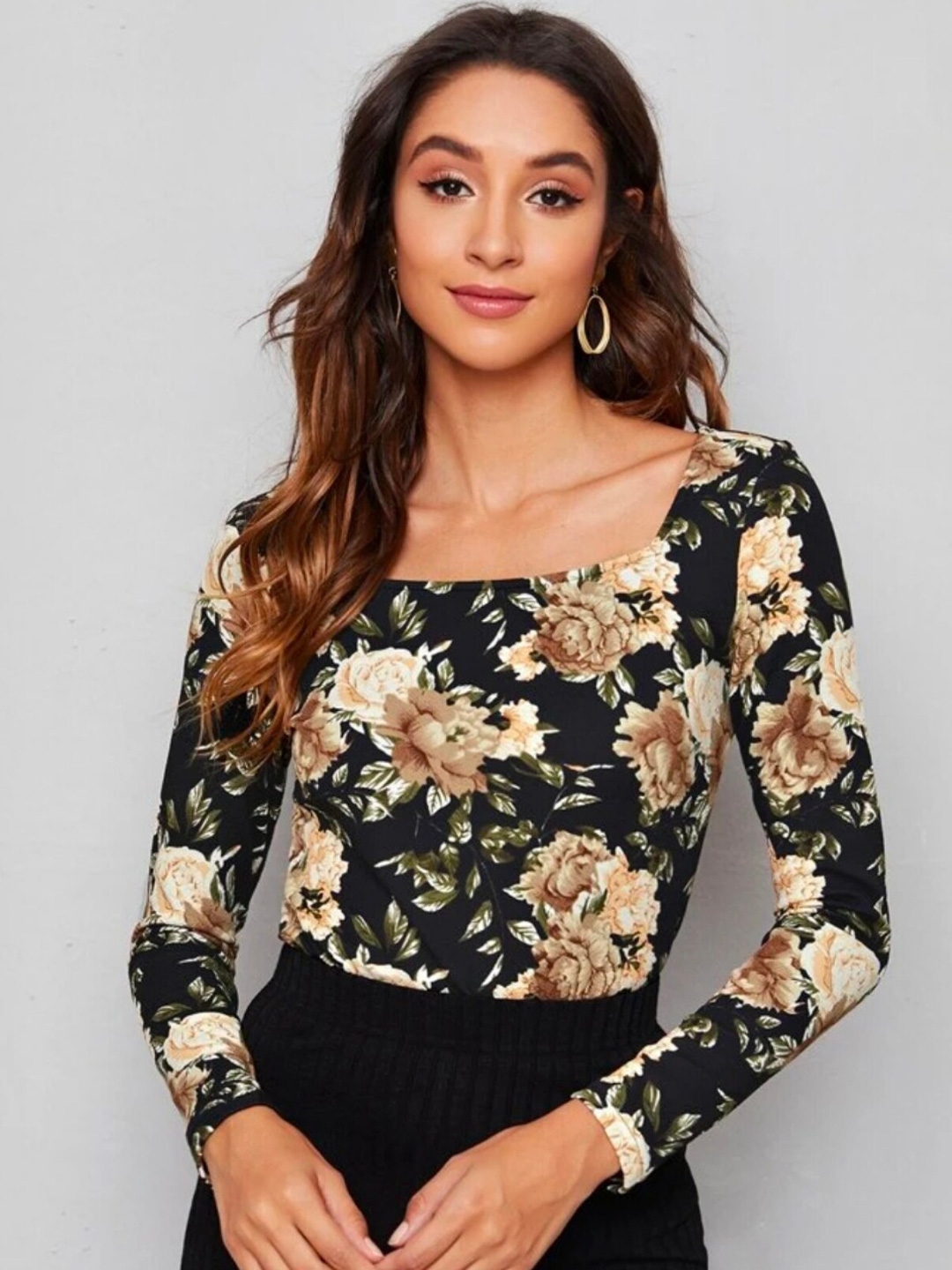 Dream Beauty Fashion Sania Women Black & Beige Floral Printed Top - Tops for Women 20833482 | Myntra