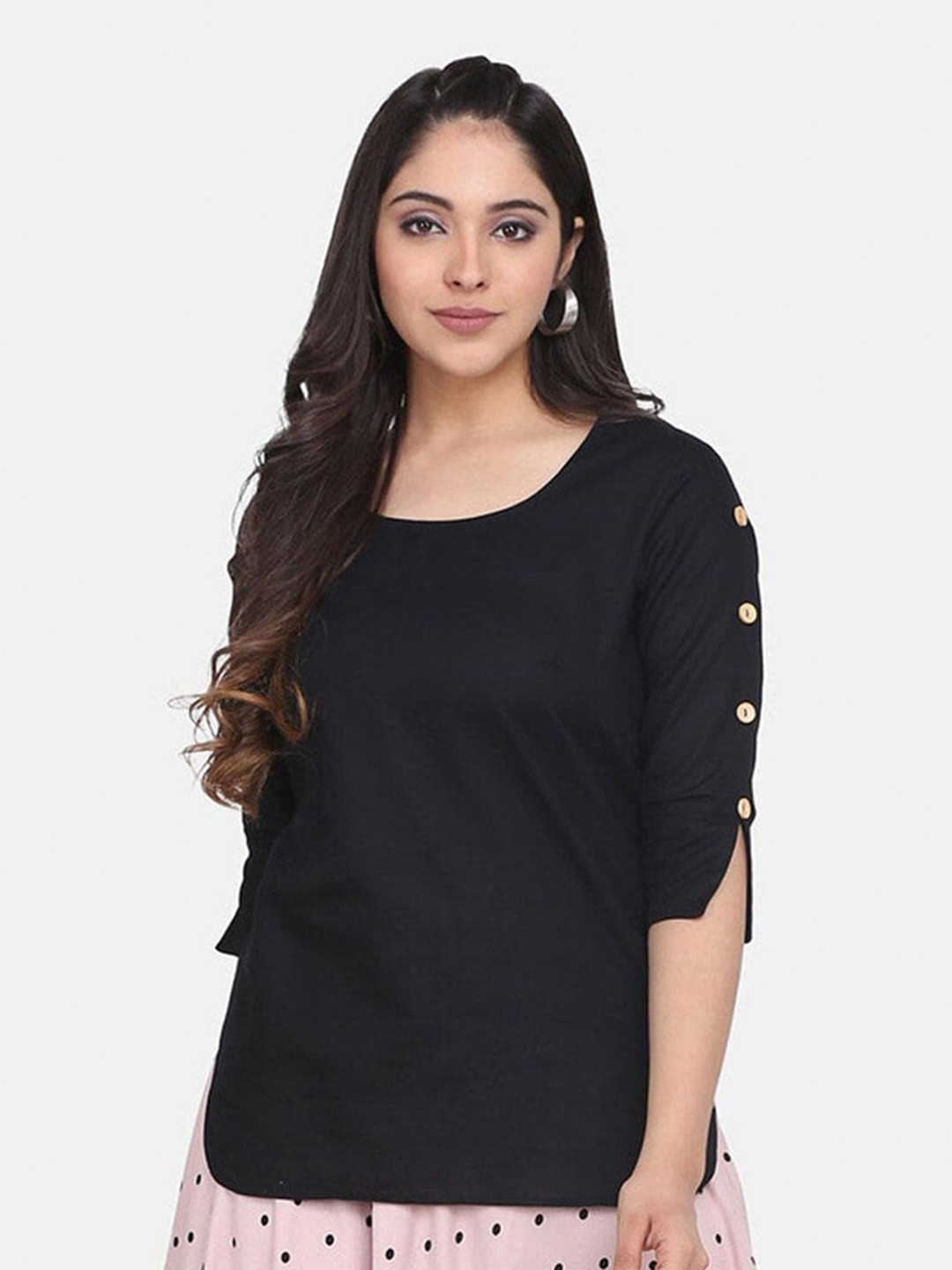 PowerSutra Women Black Solid Linen Top