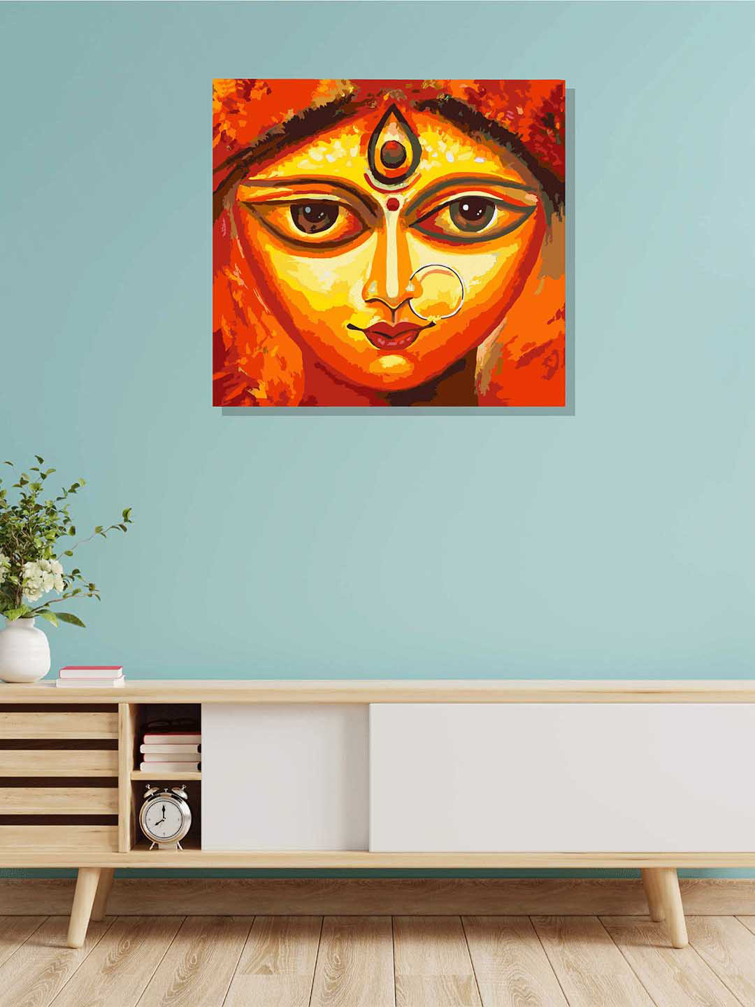 RANGOLI Godess Durga Canvas Wall Square Paintings Wall Art -18 x 18 In