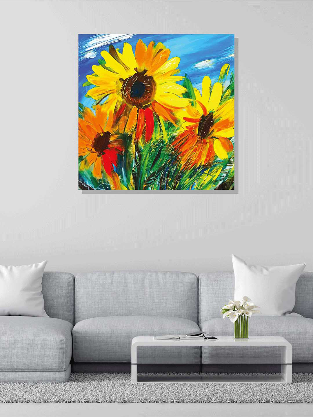 RANGOLI Yellow & Blue Sunflower Painting Wall Art