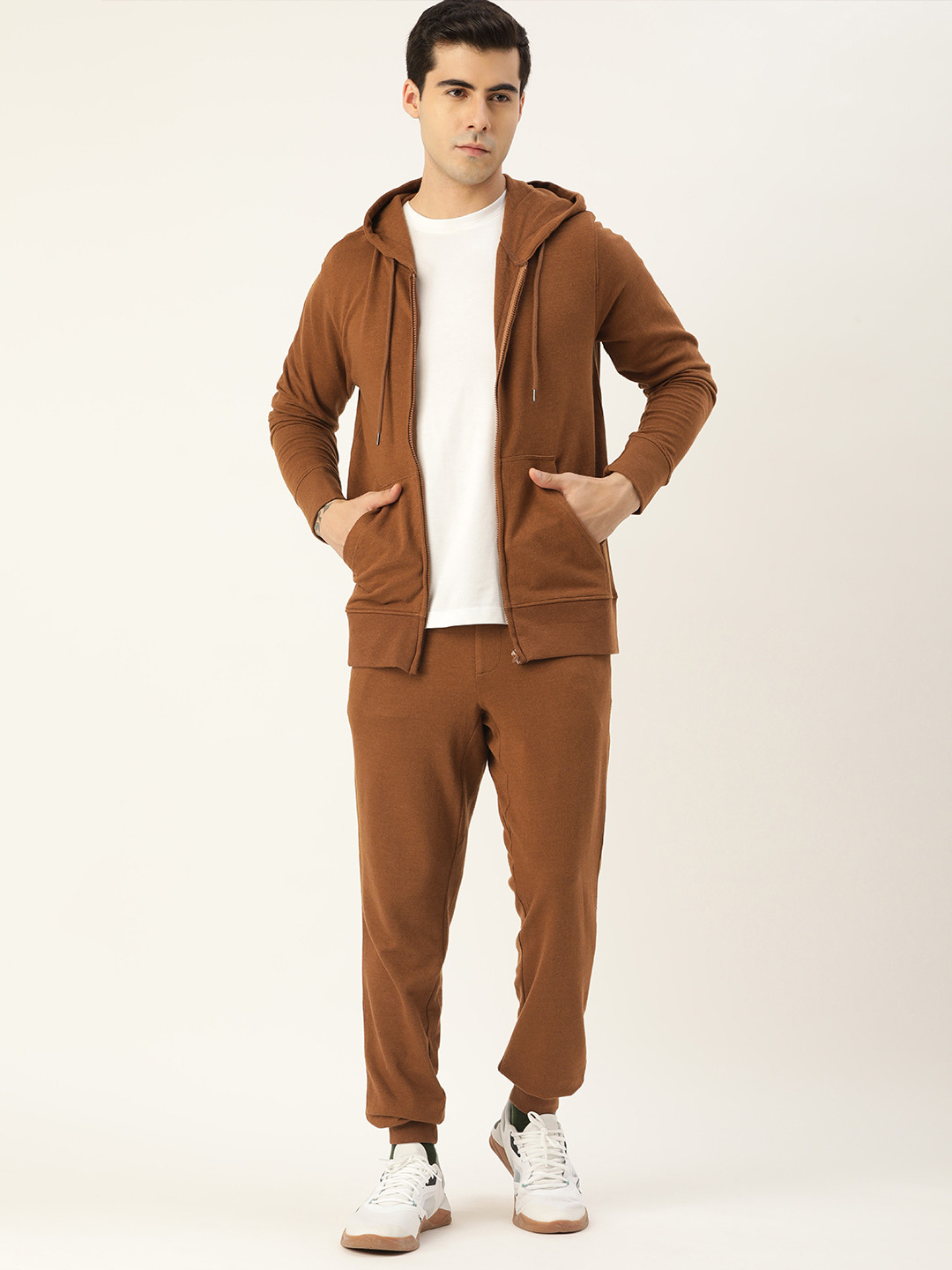 Kook N Keech Men Brown Solid Hooded Tracksuit