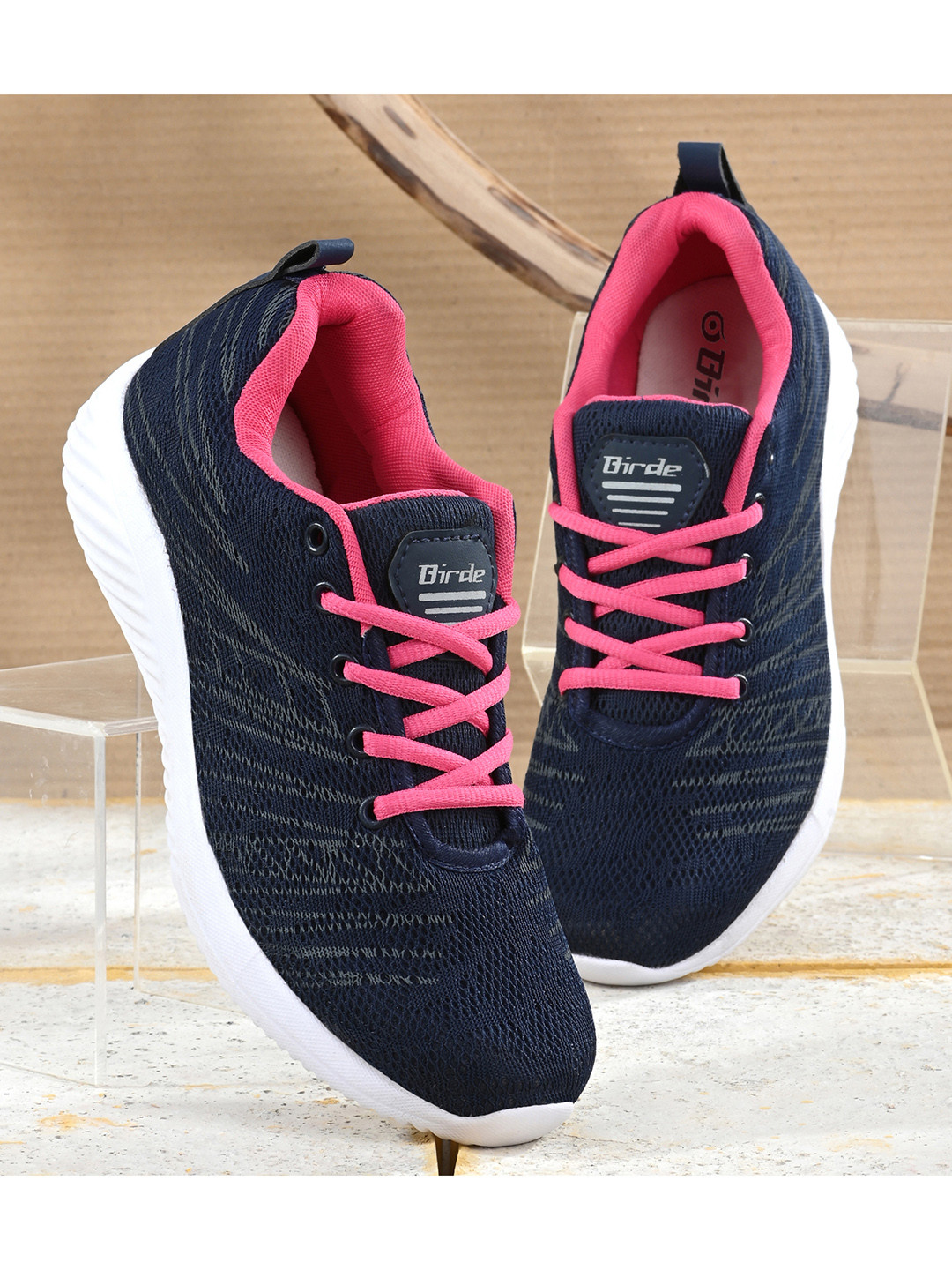 BIRDE Women Navy Blue & Pink Printed Non-Marking Walking Shoes