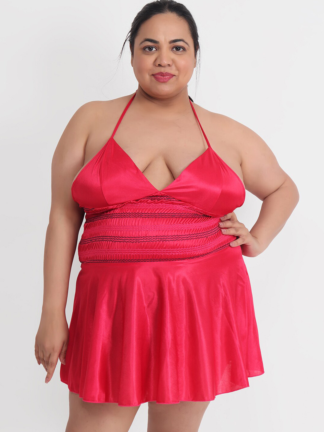 Klamotten Plus Women Red Halter Neck Baby Doll