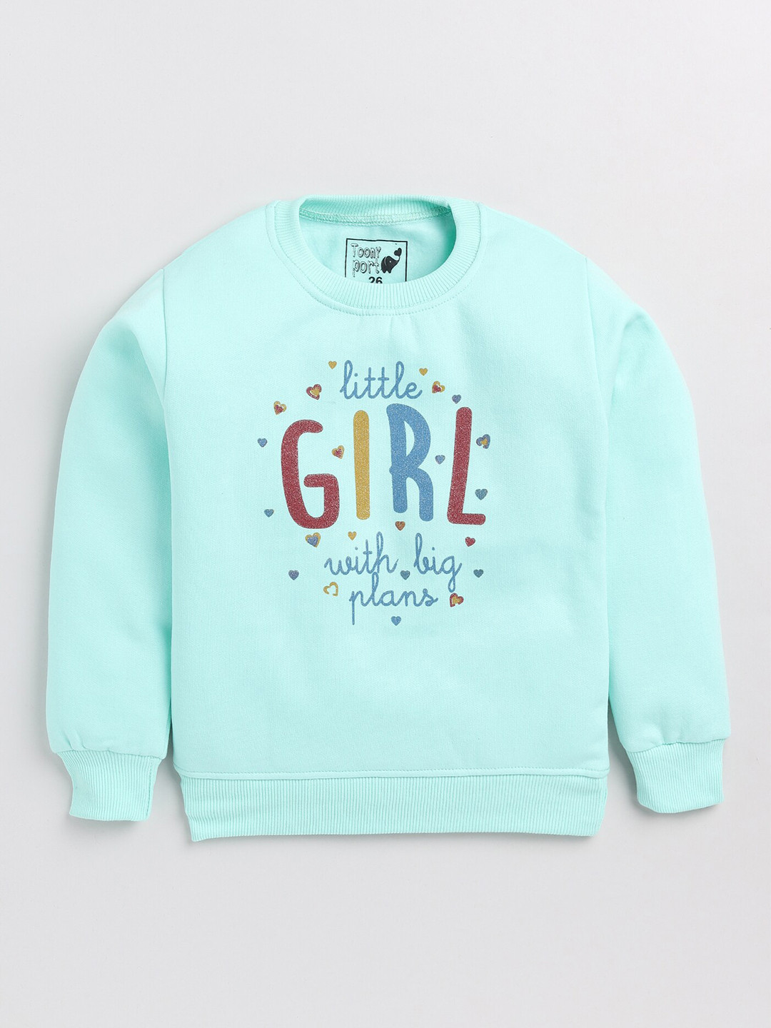 Toonyport Girls Sea Green Printed Fleece Sweatshirt