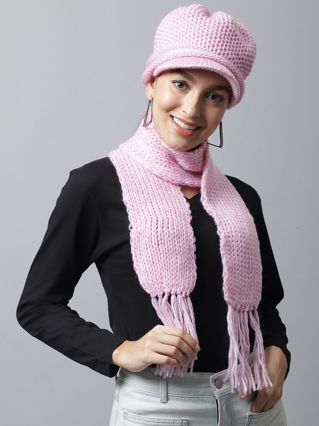 LOOM LEGACY Women Pink Visor Cap With Muffler