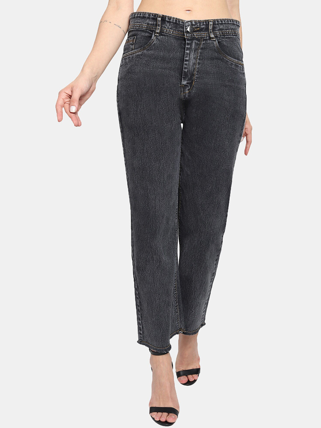 LIVE OK Women Boyfriend Fit High-Rise Semi-Stretchable Cotton Jeans