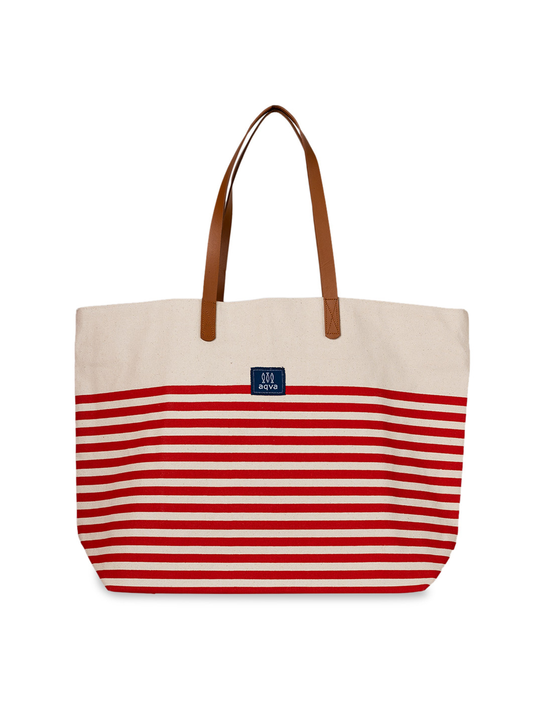 AQVA Red Striped Shopper Tote Bag