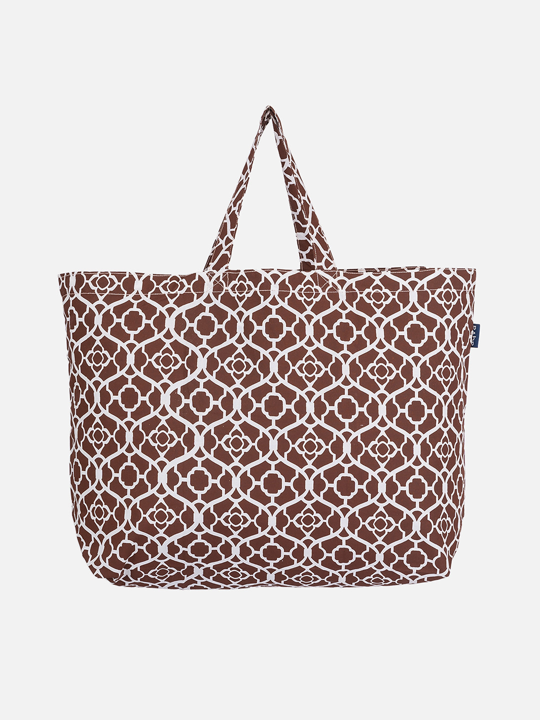 AQVA Brown Printed Cotton Canvas Shopper Tote Bag
