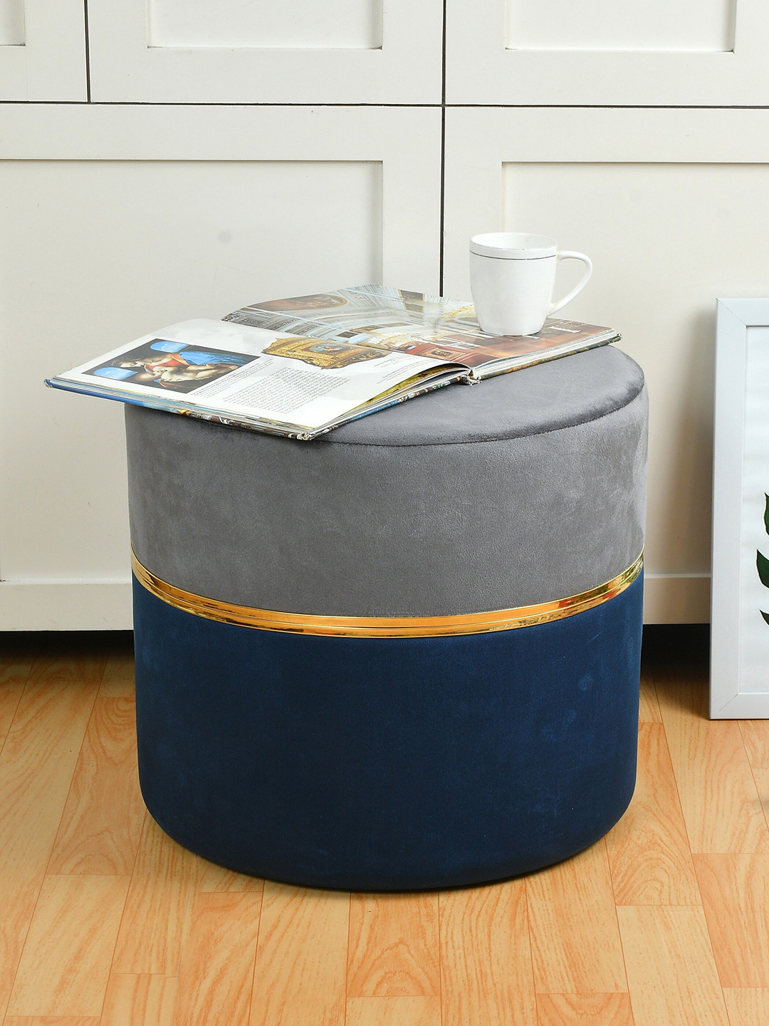 RIANCE CREATIONS Blue & Grey Solid Seating Ottomans