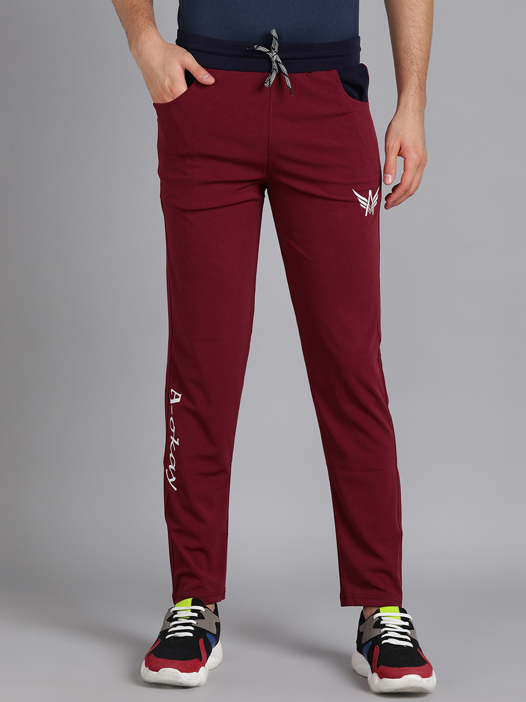 A-Okay Men Maroon Solid Cotton Running Track Pants