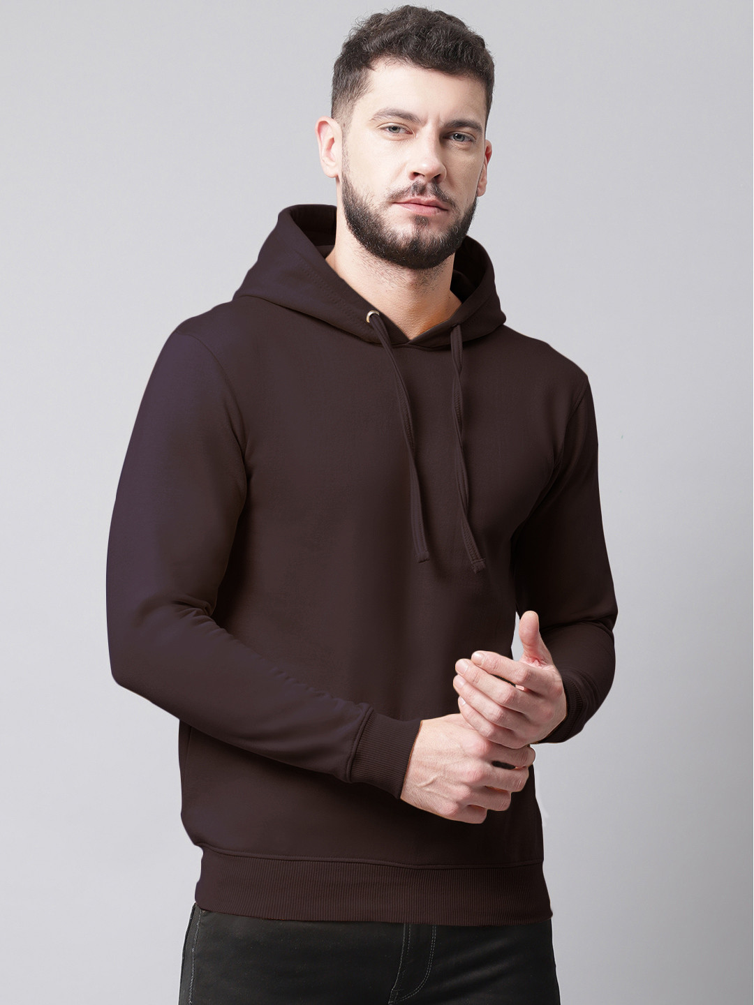 Friskers Men BrownFleece Hooded Sweatshirt