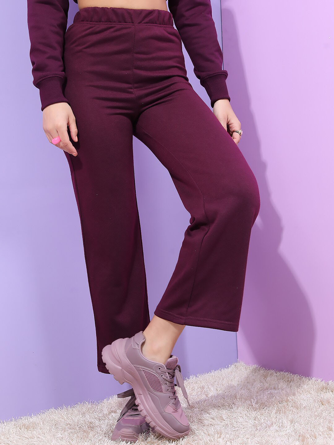 Tokyo Talkies Women Purple Solid Flared-Fit Track Pants