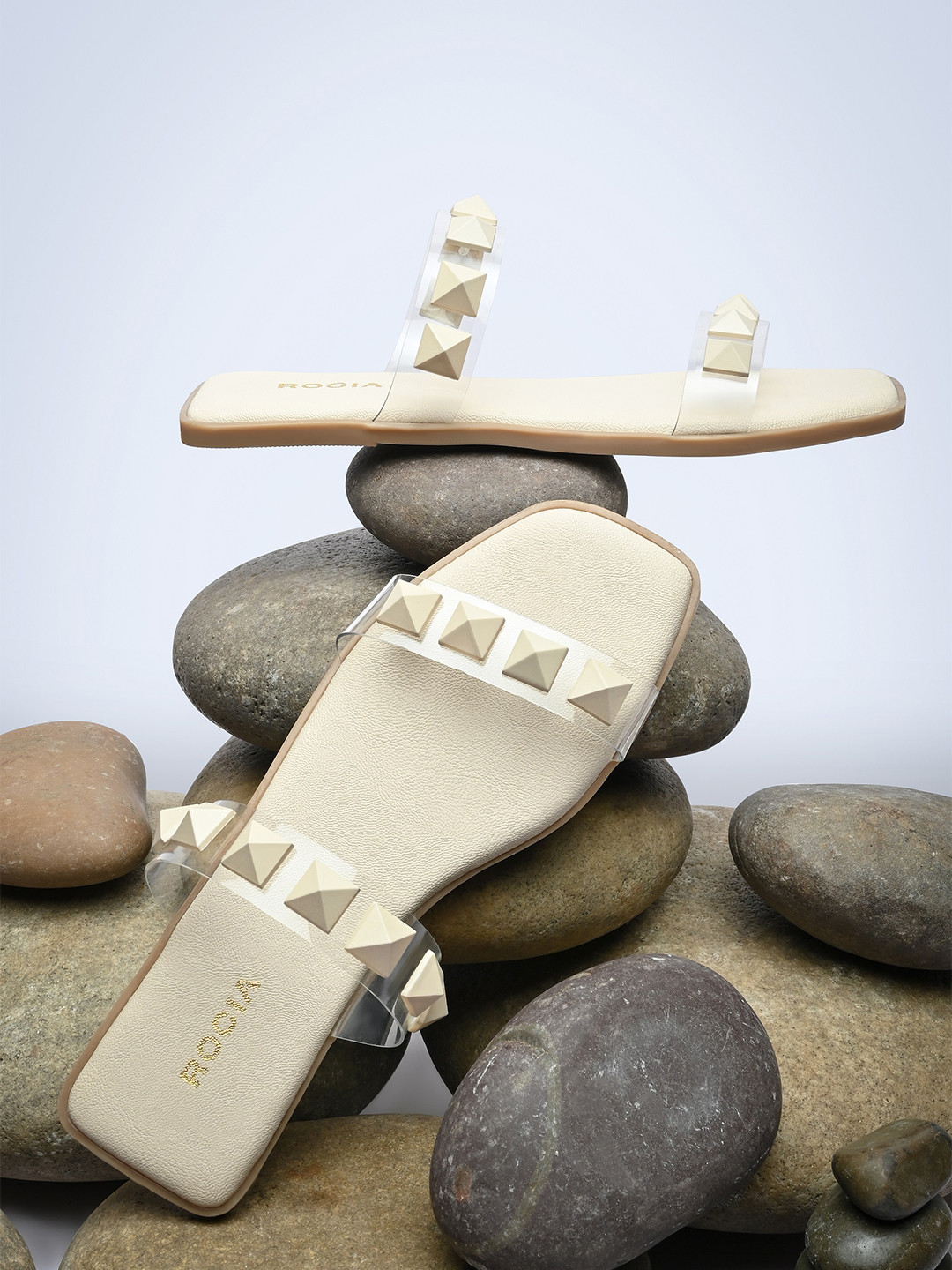 Rocia Women Cream-Coloured Embellished Open Toe Flats