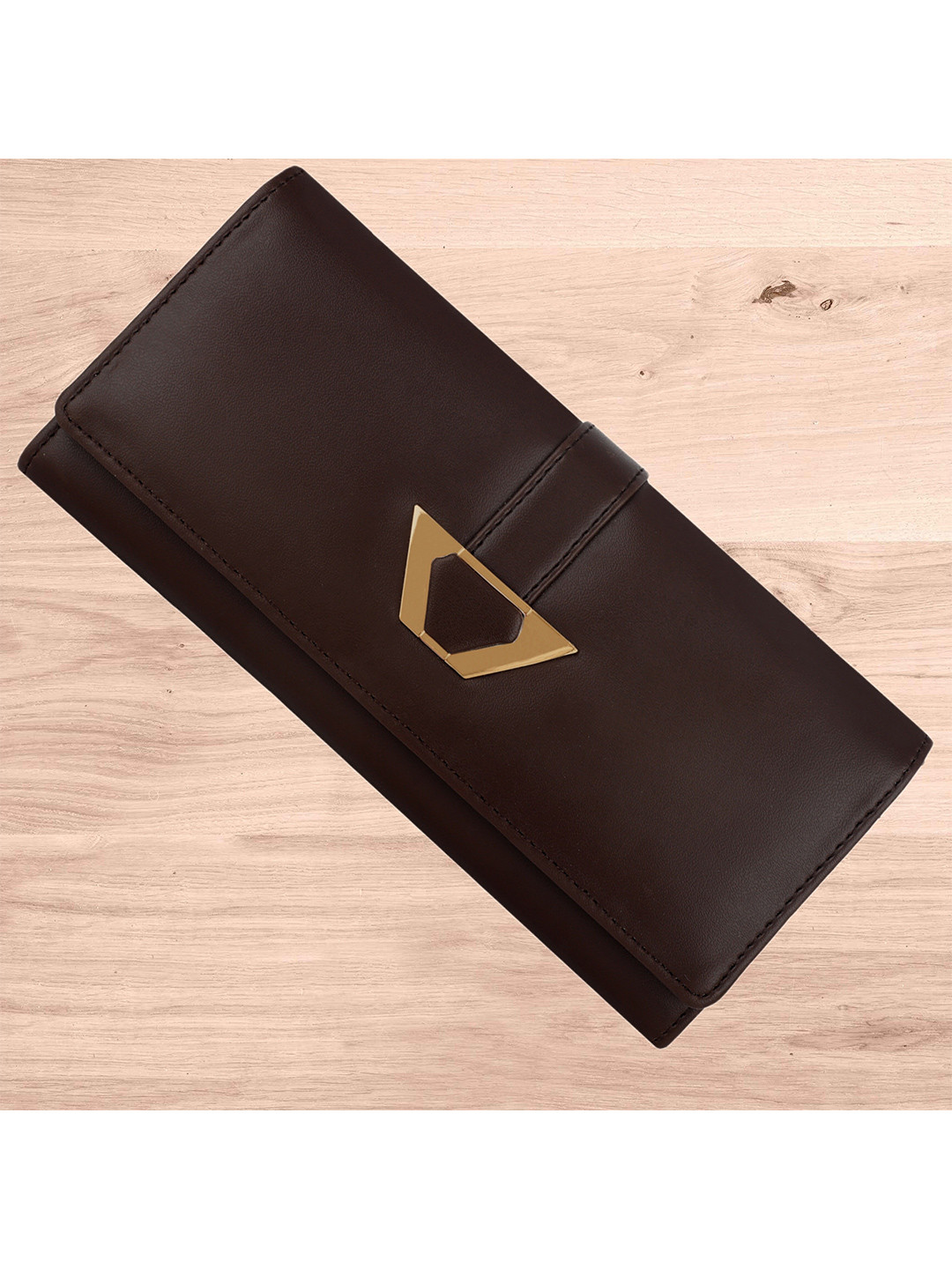 YESSBENZA Women Brown & Gold-Toned Two Fold Wallet with Passport Holder