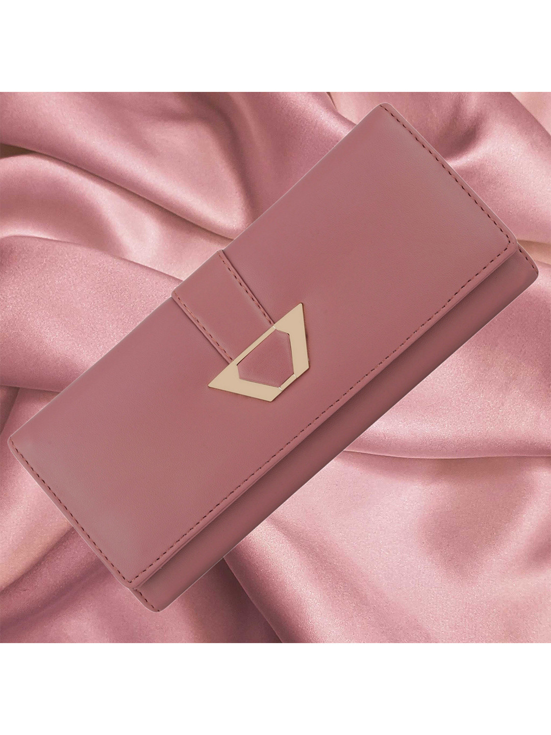 YESSBENZA Women Peach-Coloured & Gold-Toned Two Fold Wallet with Passport Holder