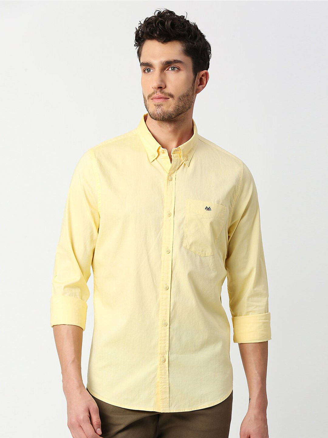 Thomas Scott Men Yellow Slim Fit Casual Cotton Shirt