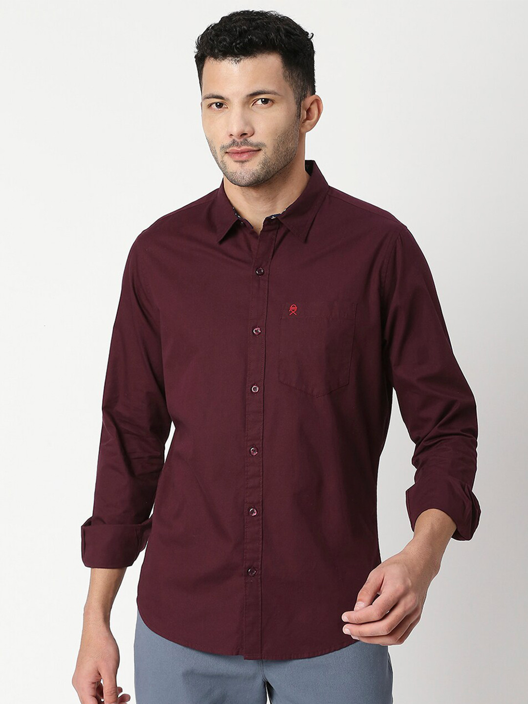 Thomas Scott Men Red Pure Cotton Slim Fit Casual Shirt