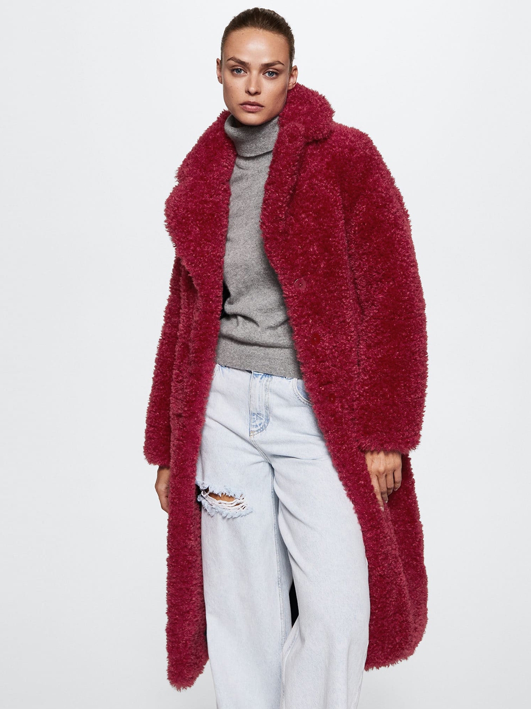 Buy MANGO Women Longline Oversized Fur Boucle Patterned Coat Coats for Women 20841010 Myntra