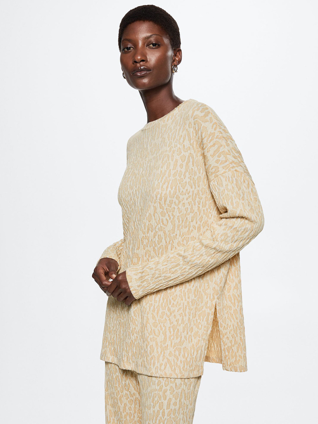 MANGO Women Beige Animal Printed Sweatshirt