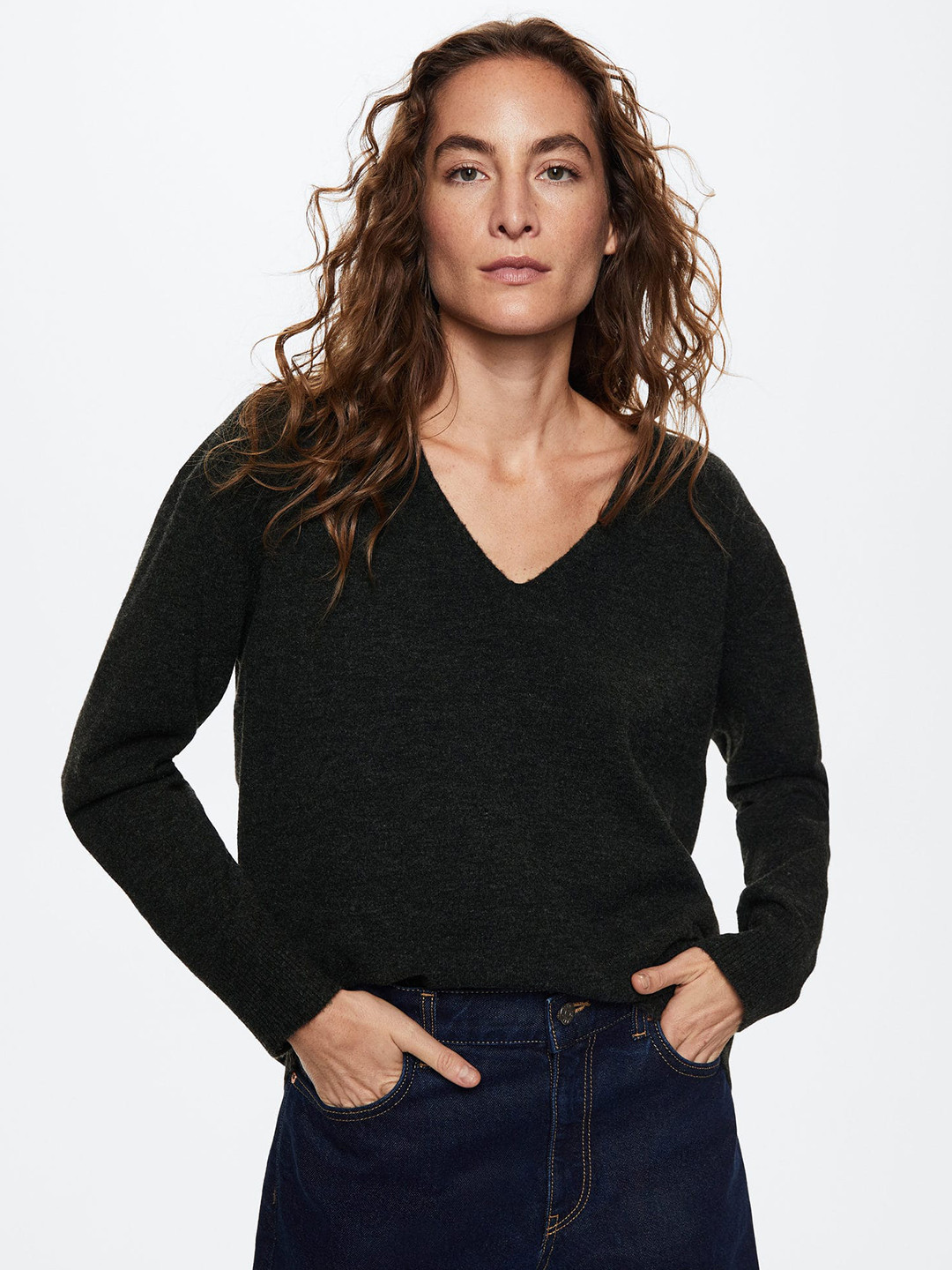 MANGO Women Charcoal Grey Solid Sustainable Pullover