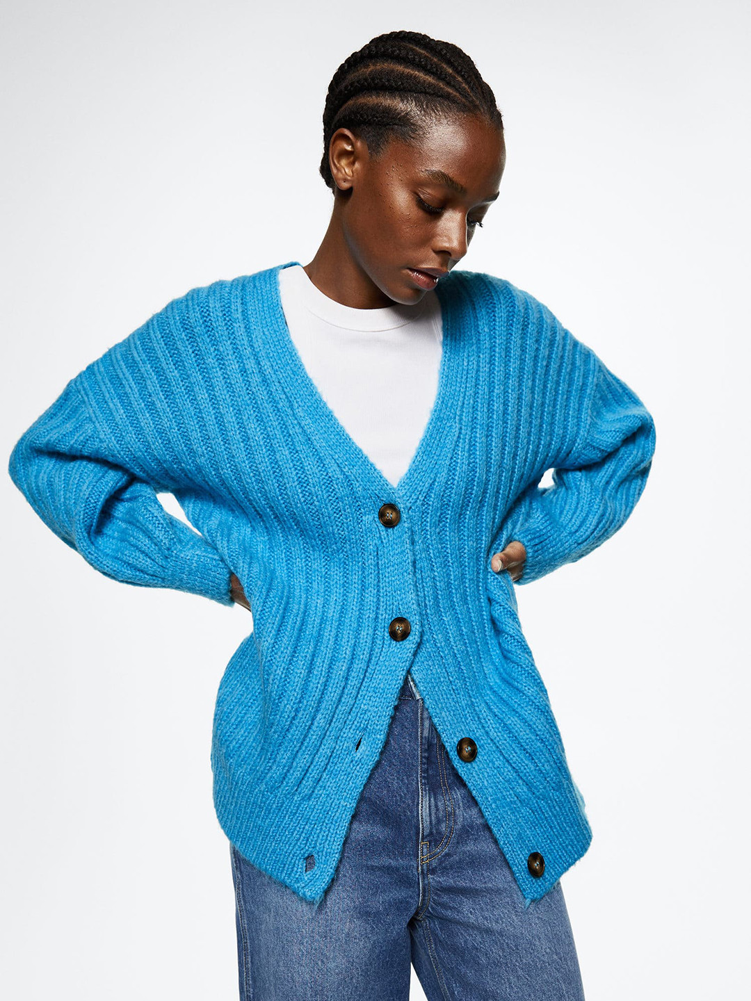MANGO Women Oversized Self Design Sustainable Cardigan
