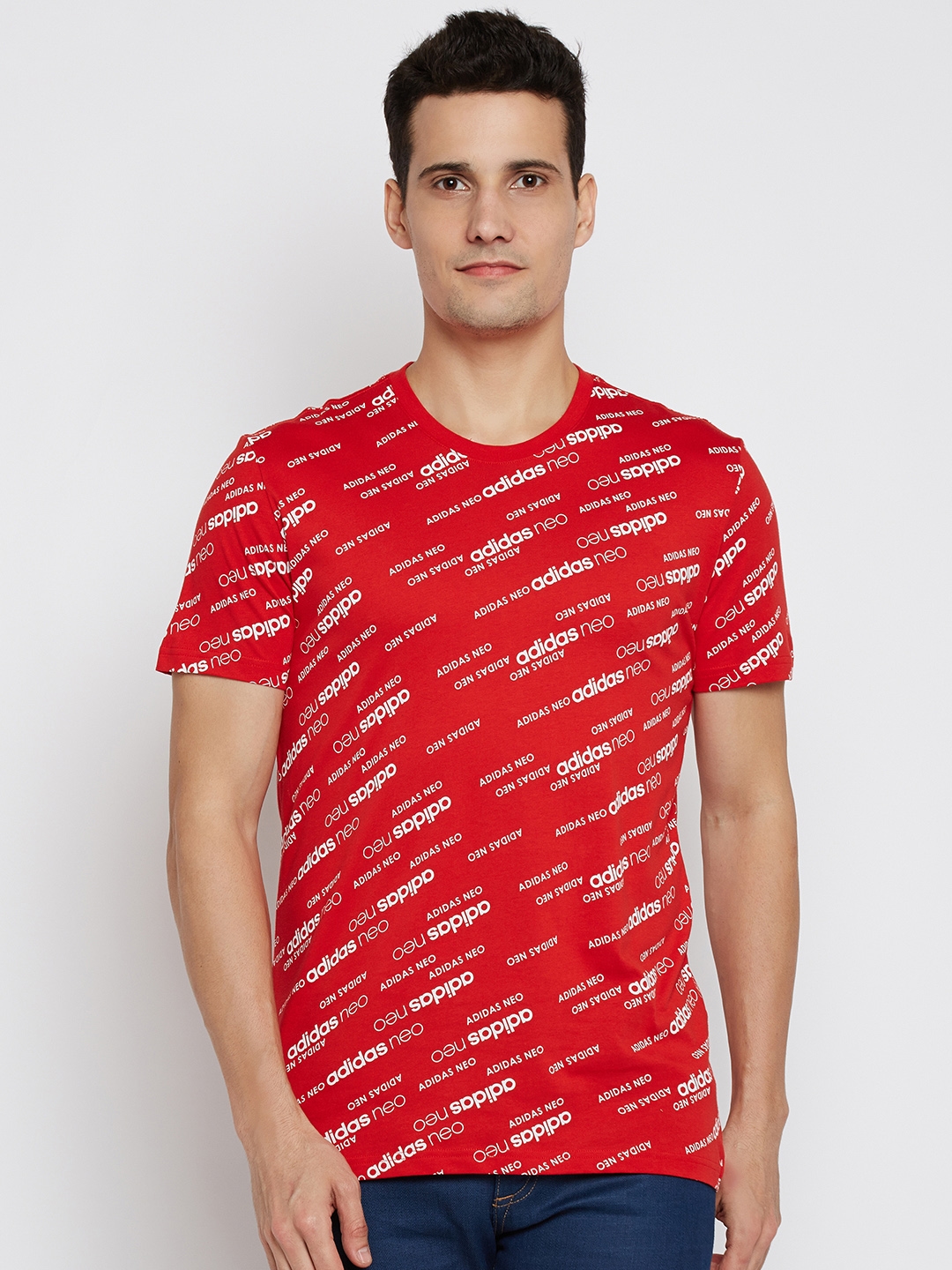 bijvoeglijk naamwoord deed het Beginner Buy ADIDAS NEO Men Red White Mono BRND Printed Round Neck Pure Cotton T  Shirt - Tshirts for Men 2084125 | Myntra