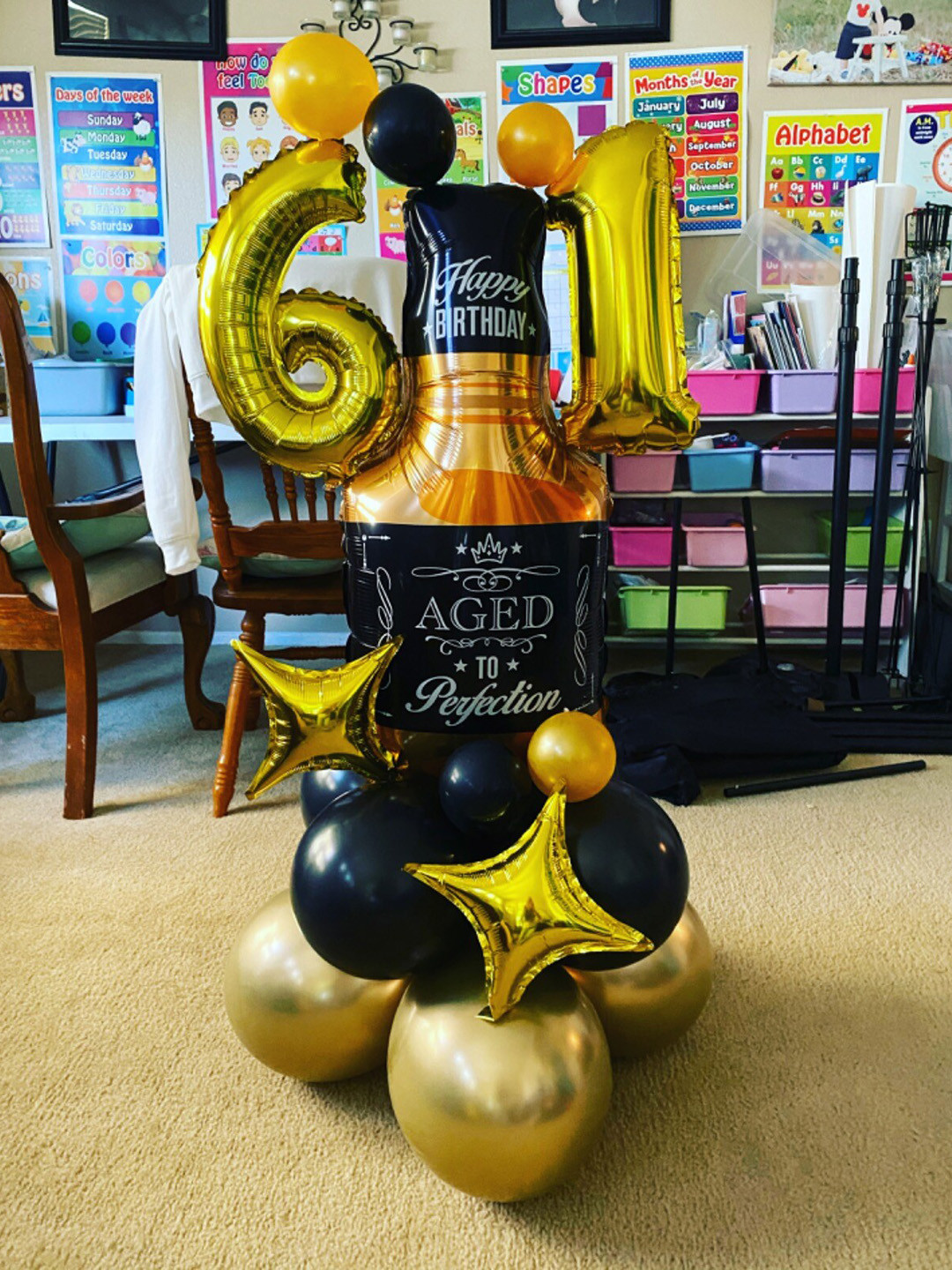 BS AMOR Gold-Coloured & Black Whiskey Bottle Shape Foil Aluminium Balloon Party Decoration