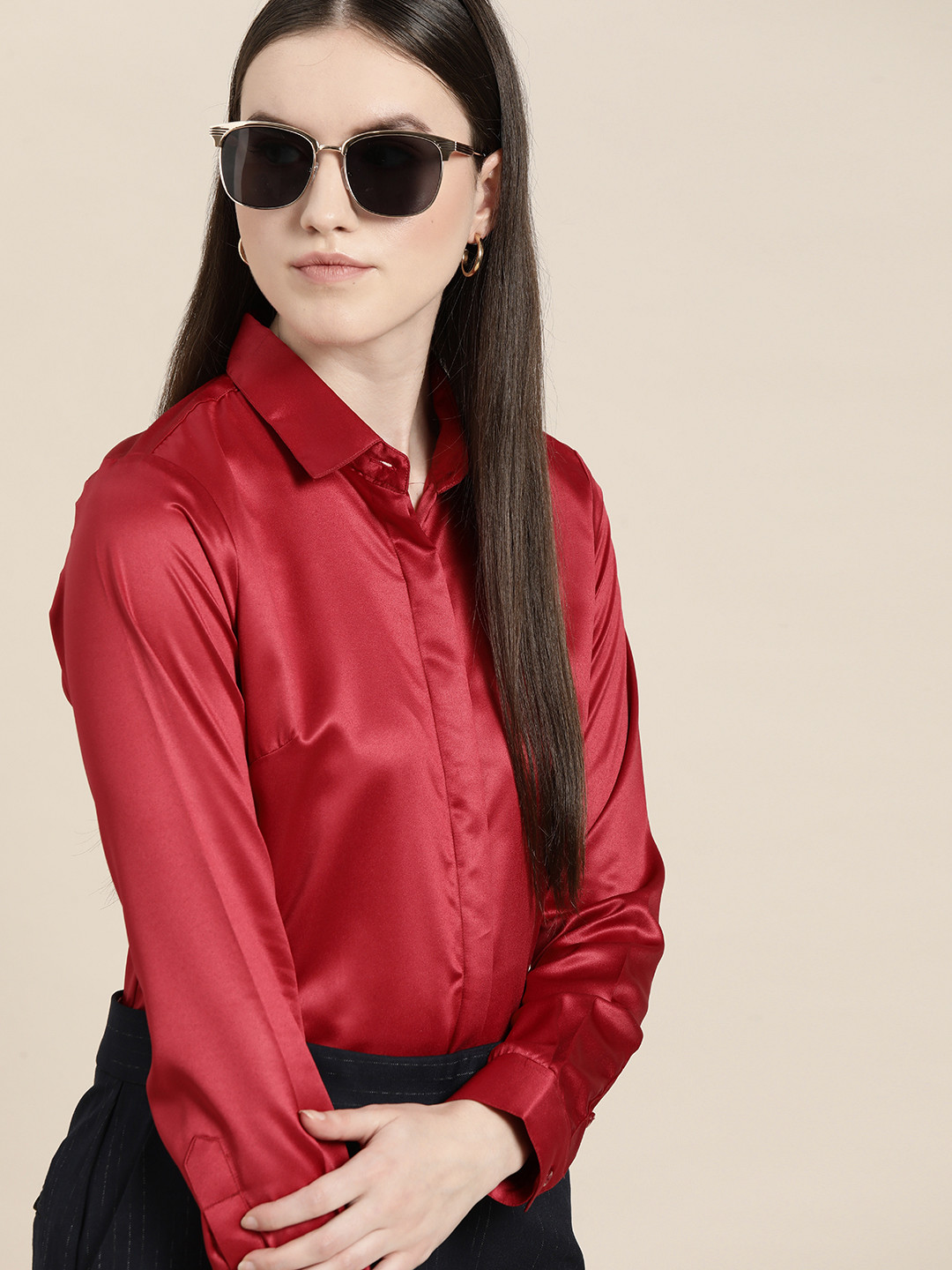 Hancock Women Red Club Satin Formal Shirt