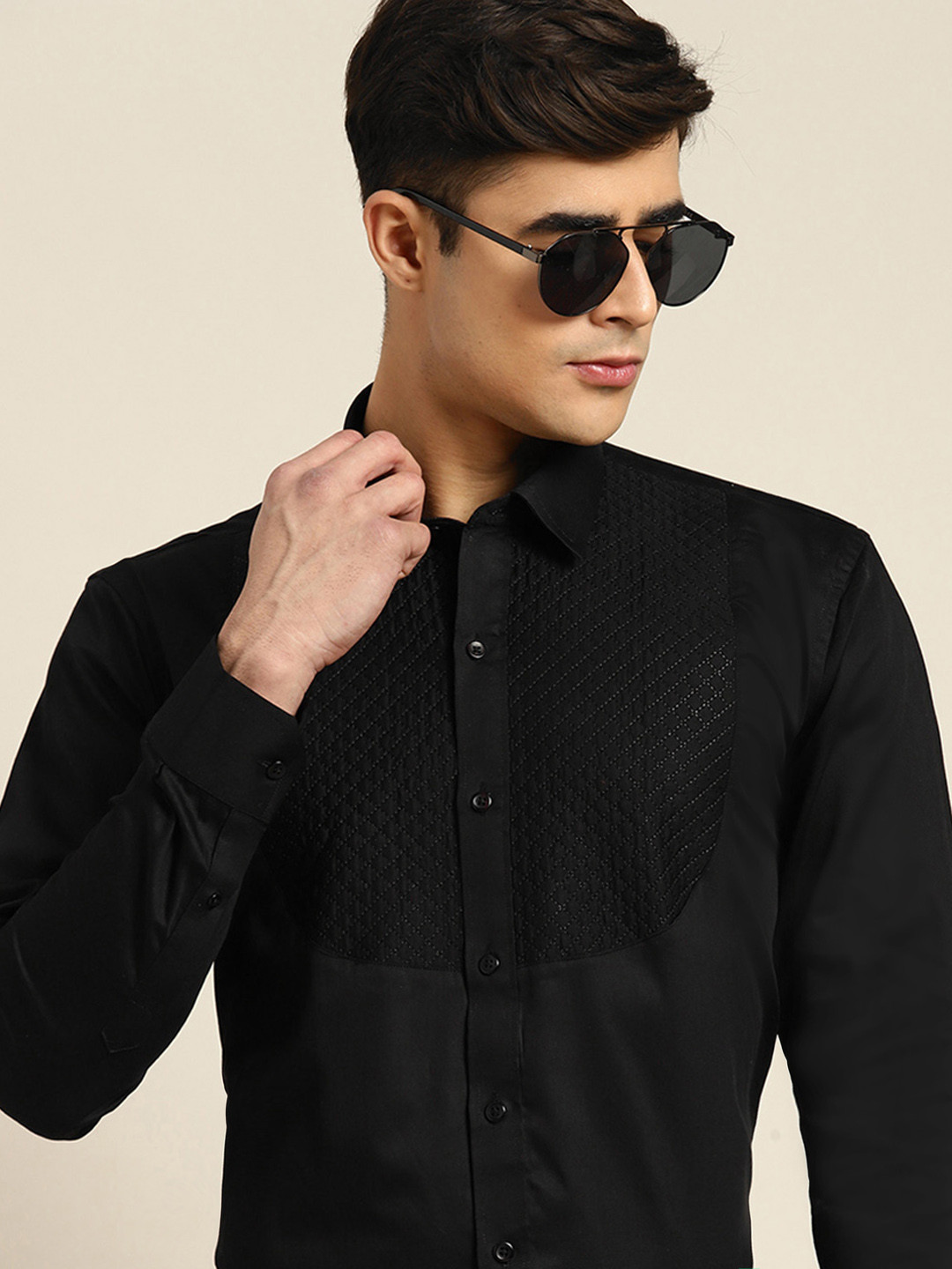 Hancock Men Tuxedo Quilted Satin Pure Cotton Slim Fit Formal Shirt