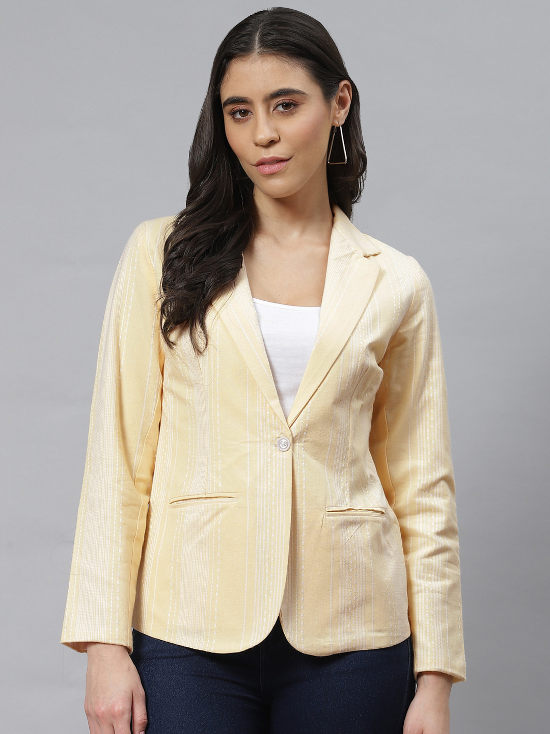 Cottinfab Yellow Striped Pure Cotton Blazer
