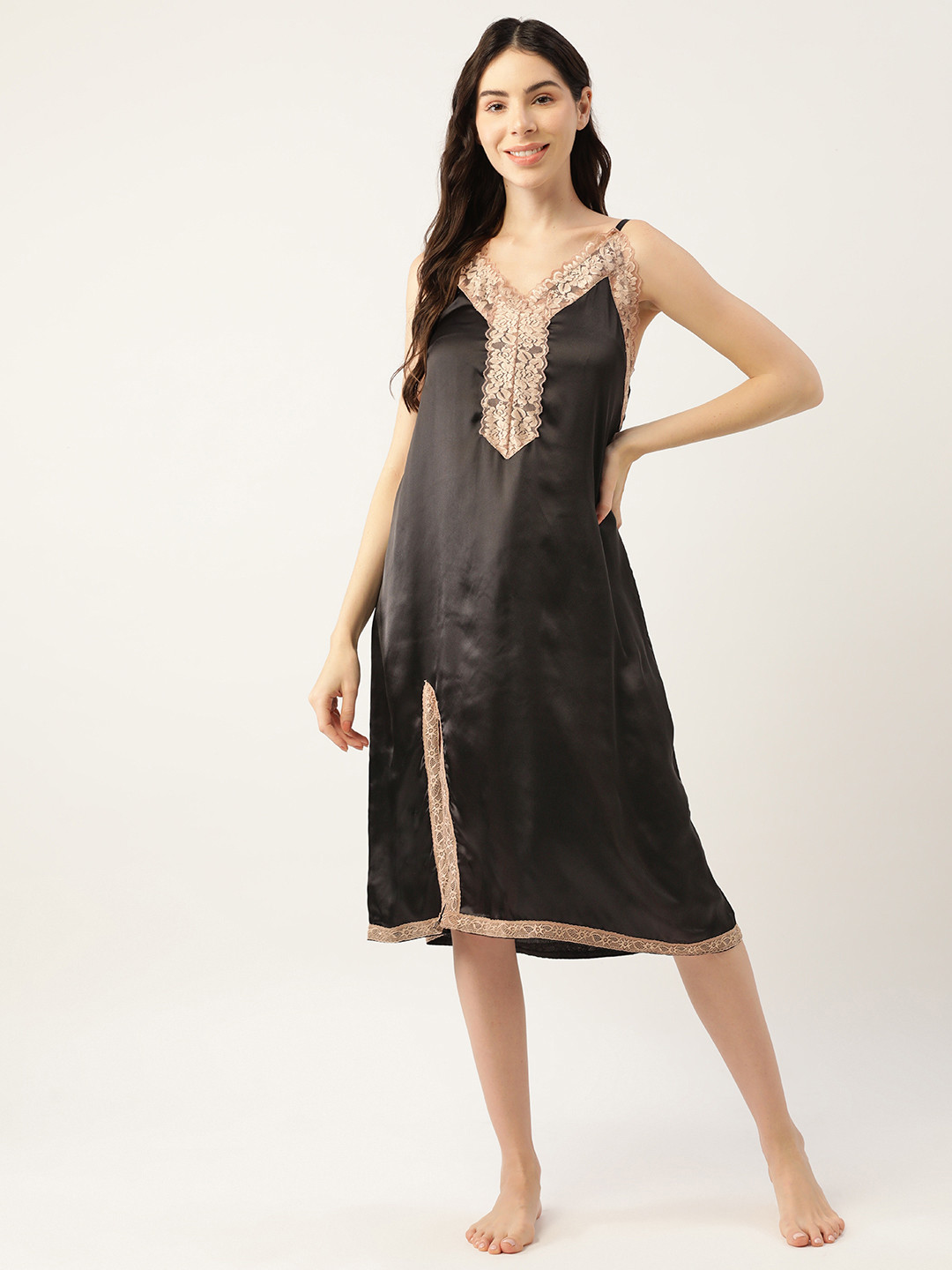 Ms Lingies Black & Beige Satin Baby Doll