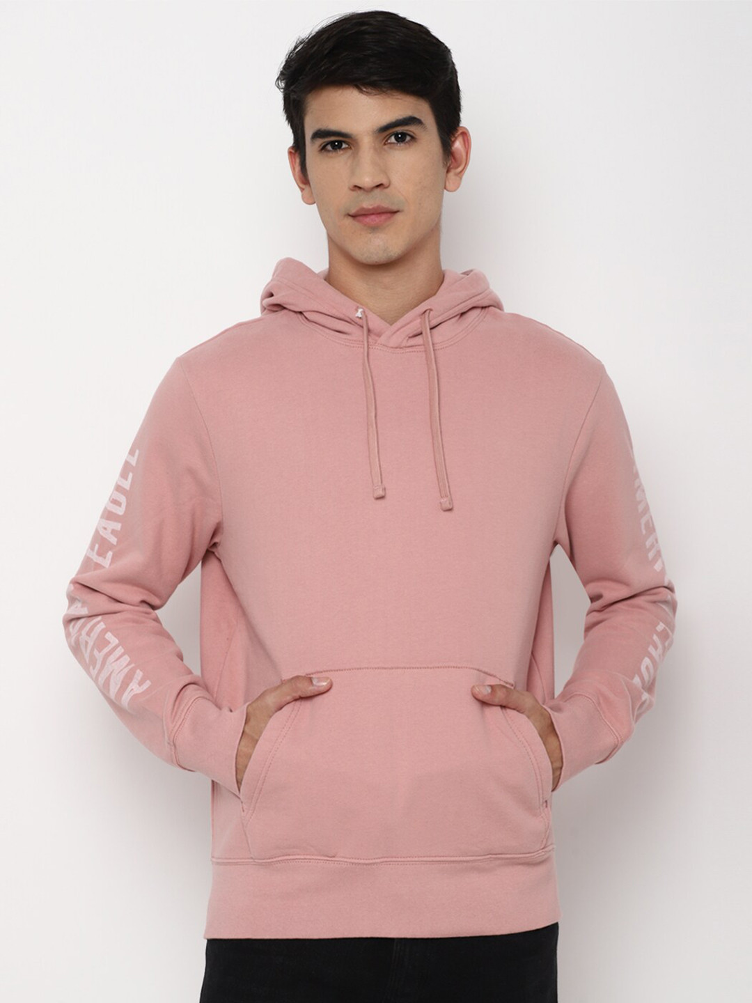 AMERICAN EAGLE OUTFITTERS Men Peach Solid Hooded Sweatshirt