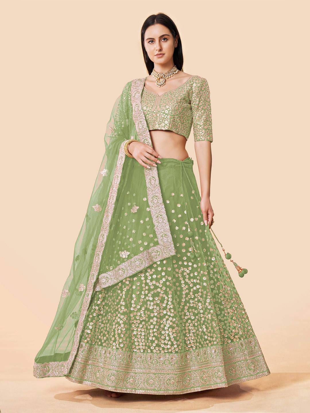 Fusionic Embroidered Semi-Stitched Lehenga & Unstitched Blouse With Dupatta