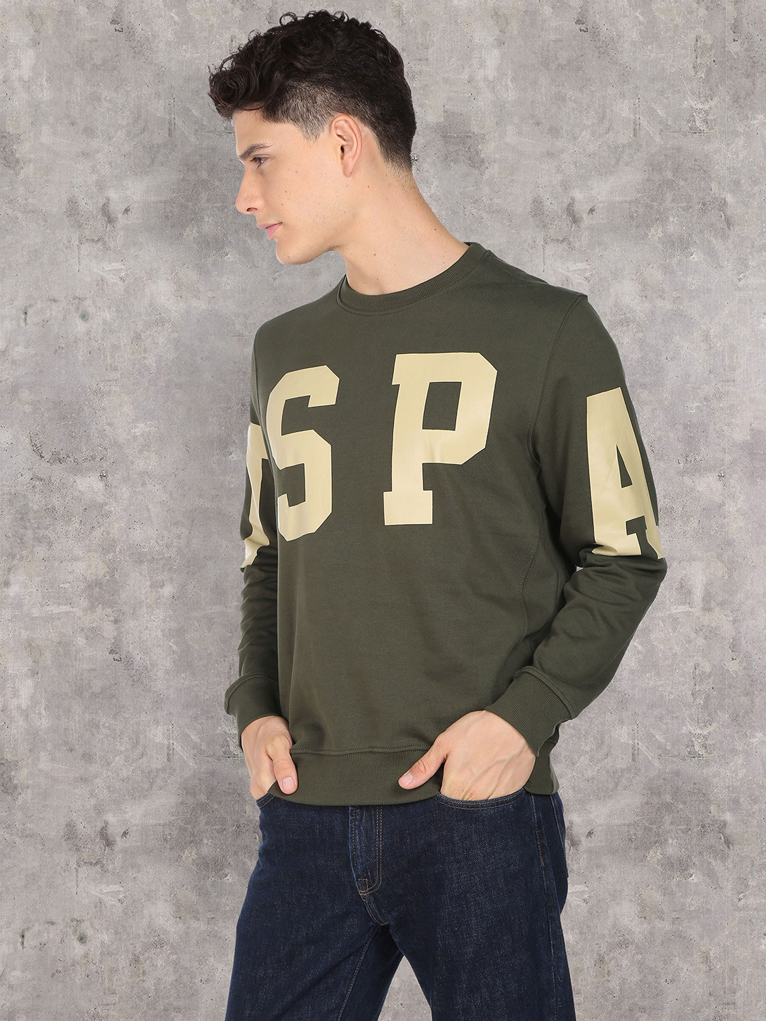 U.S. Polo Assn. Denim Co. Men Green Printed Pure Cotton Sweatshirt