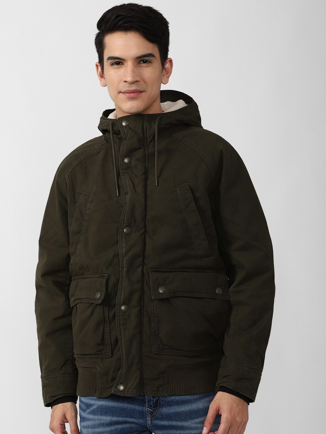 AMERICAN EAGLE OUTFITTERS Men Olive Green Cotton Padded Jacket