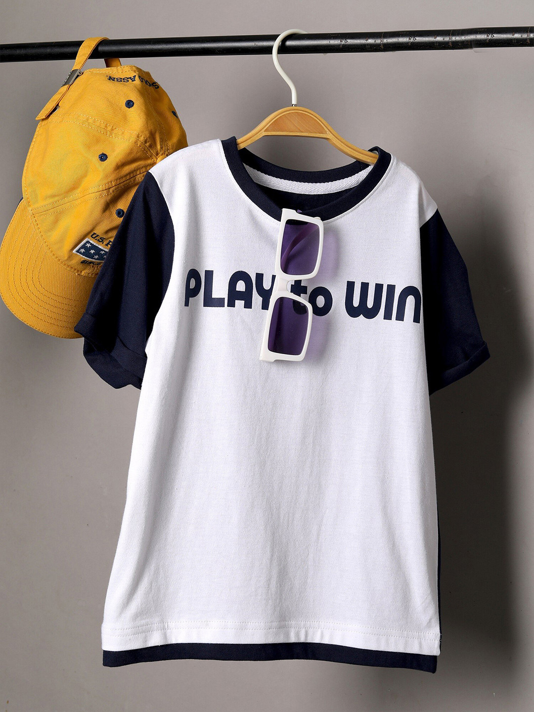 Jumping Joey Boys White & Black Colourblocked Pure Cotton T-shirt