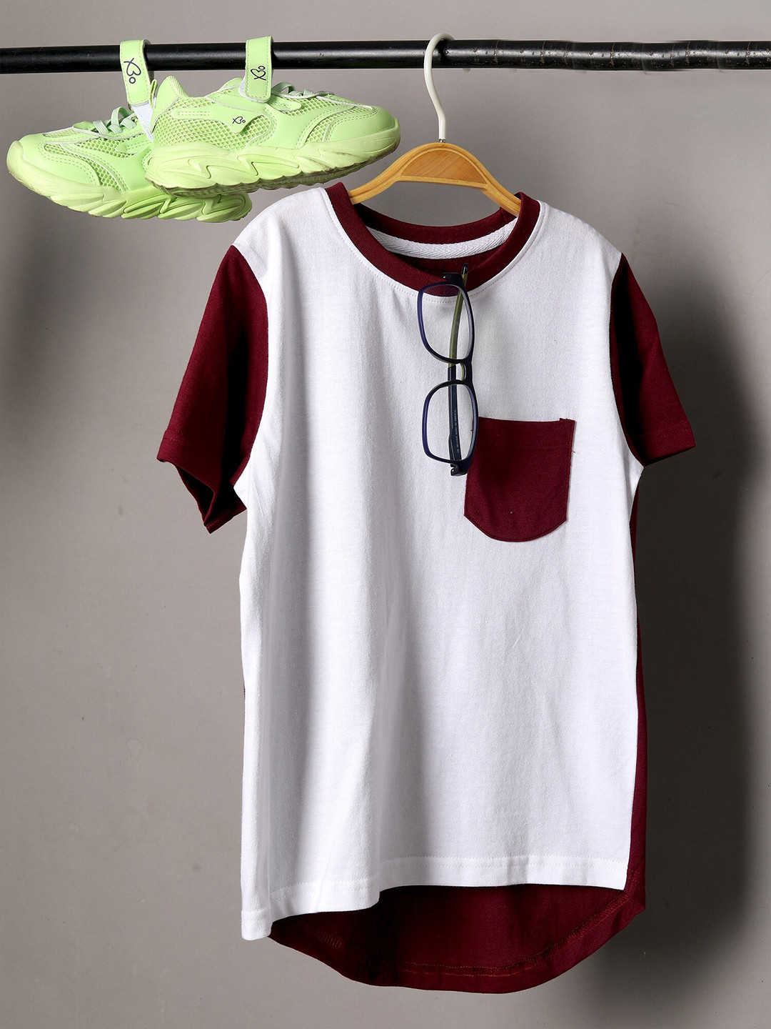 Jumping Joey Boys White & Maroon Pure Cotton T-shirt