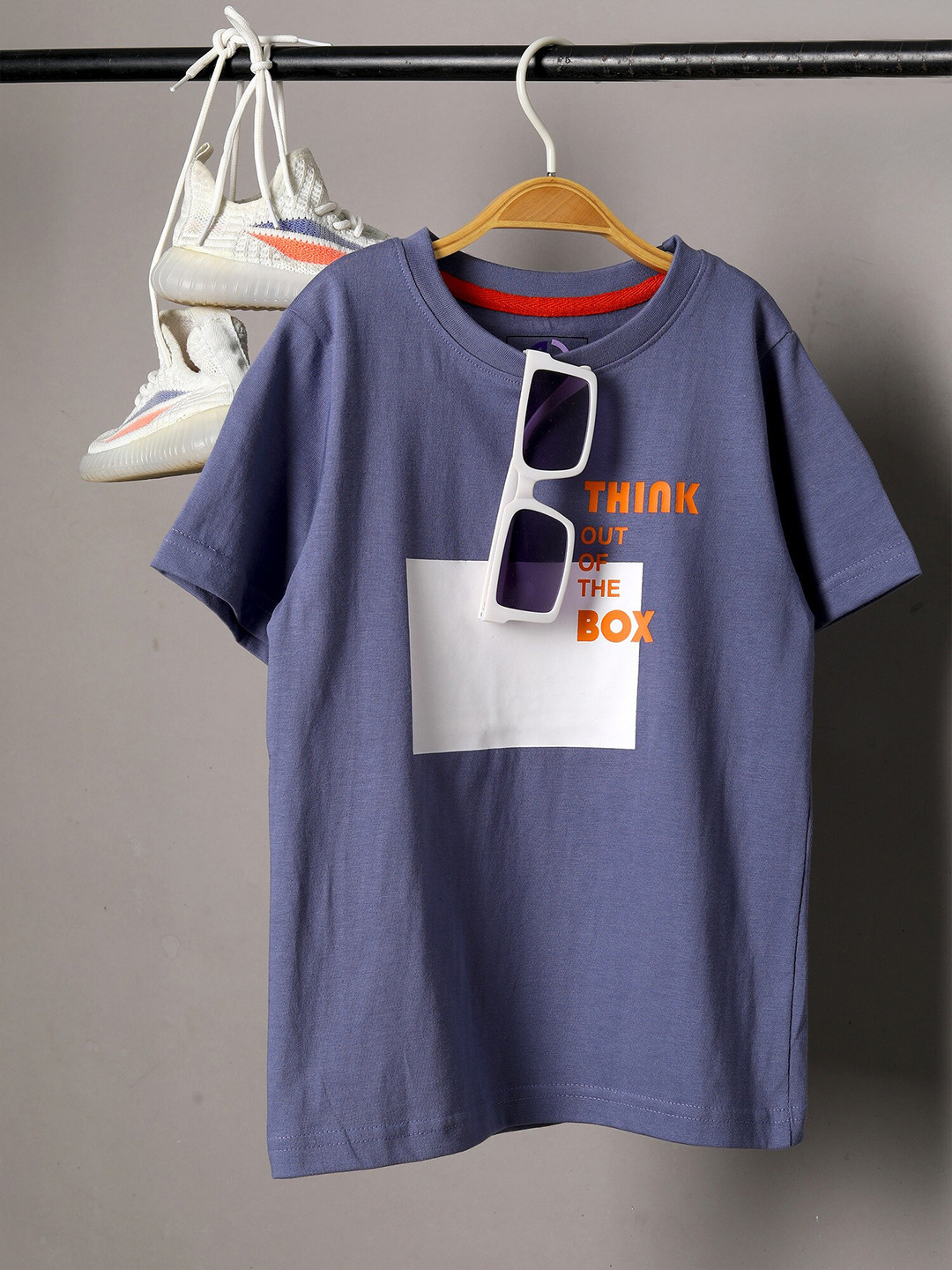 Jumping Joey Boys Blue Typography Printed Pure Cotton T-shirt