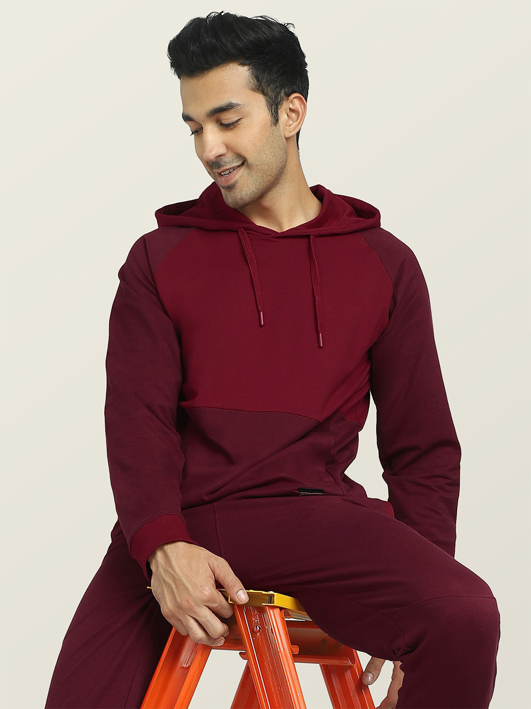 XYXX Men Maroon Quest French Terry Cotton Hooded Sweatshirt